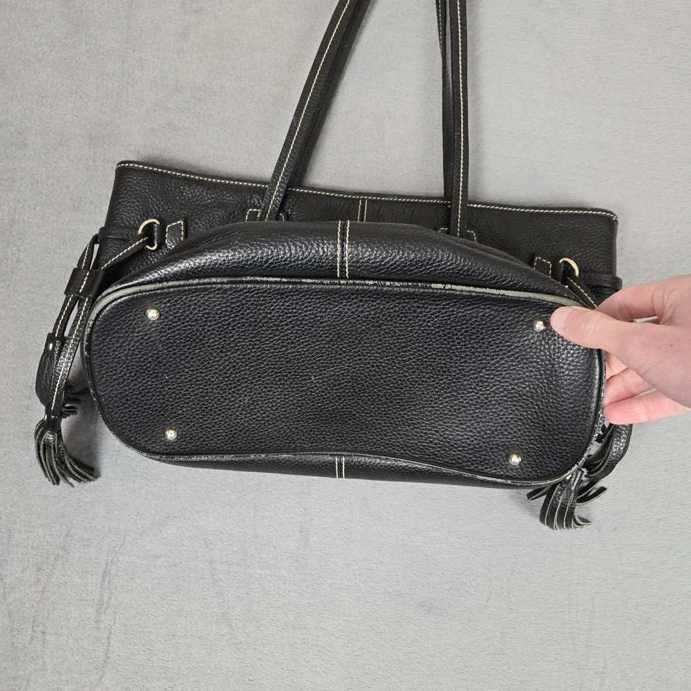 Dooney & Bourke Black Pebble Grain‎ Leather Davis Tassel Tote Bag Shopper